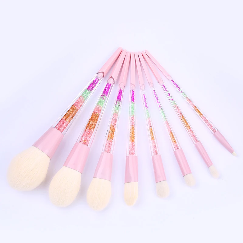 8PC Makeup Brushes Set Colorful Crystal Rainbow Glitter Diamond