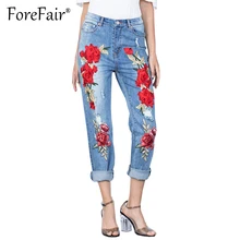 Forefair Модные потертости 3D вышитые цветы рваные джинсы S-3XL Плюс Размер женские джинсовые брюки Винтажные эластичные джинсы