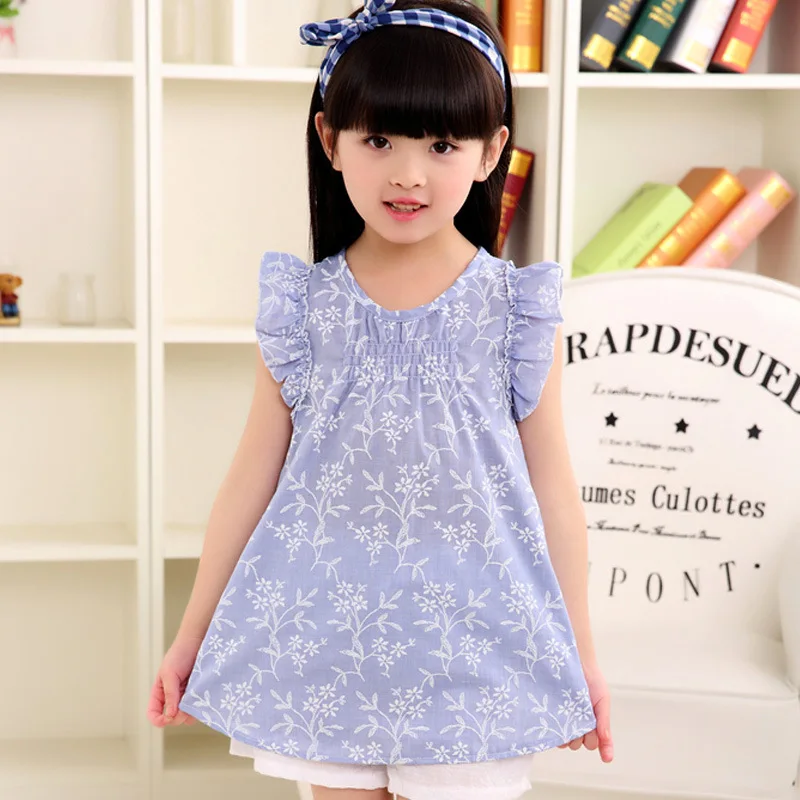 

2017 girls floral dress cute girls flying shoulder summer pretty children clothing tutu dress kids thin cotton/linen clothing