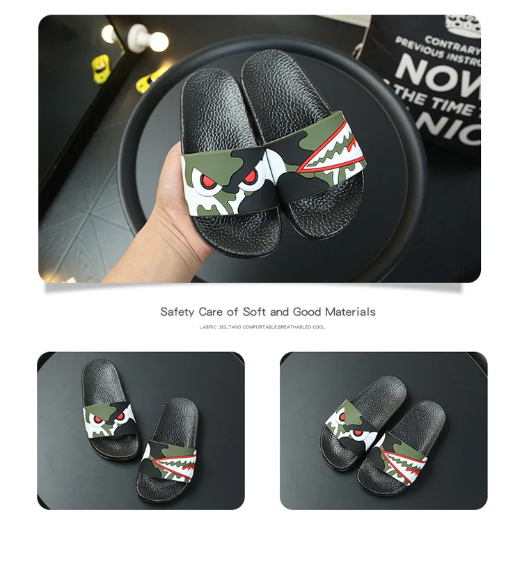 Fashion Shark Children Slippers for Boys Summer Sandals Kids Flip Flop Home Bath Shoes Baby Casual Non-slip Flat Beach Shoes
