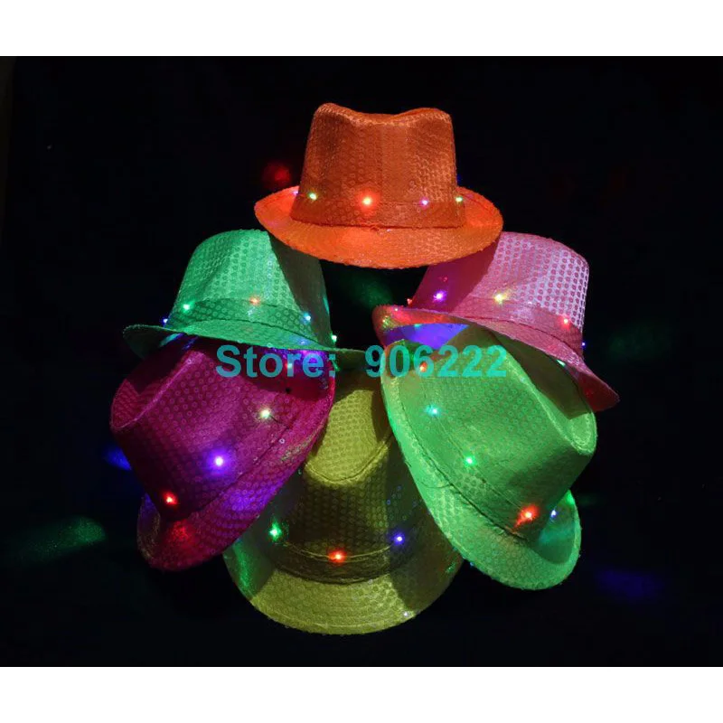 Светящаяся джазовая шляпа игрушка/светодиодный Блестящий шляпка с узкими полями СВЕТОДИОДНЫЙ Мигающий Fedora светящийся мигающий колпачок для дня рождения/бара светящаяся игрушка