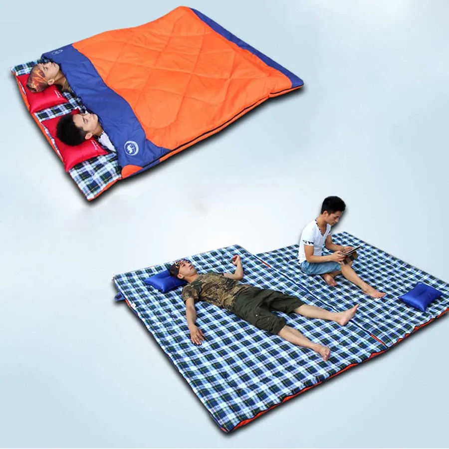 Blue Orange Big family camping equipment outdoor Double sleeping bags