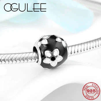 

Hot 925 Sterling Silver DIY Black enamel Magnolia Flowers fine charm Beads Fit Original European Charm Bracelet Jewelry making