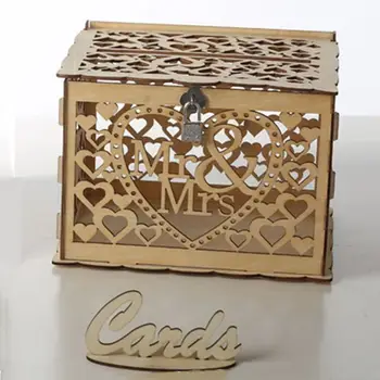 

DIY Mr Mrs Heart Wedding Gift Card Box Wooden Money Box with Lock Gift Storage Boxes for Birthday Party Wedding Decoration