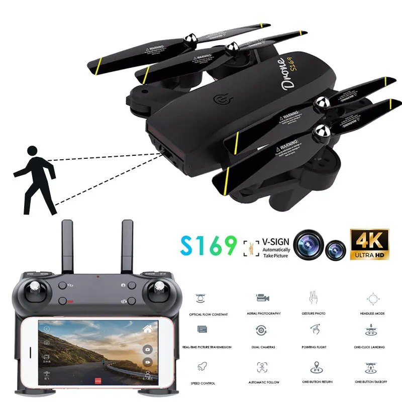 Новинка 2019 S169 Радиоуправляемый Дрон двойная 2K HD камера Безголовый режим 2 4 GHz CH 6
