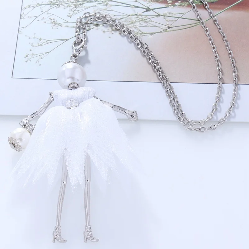 Милые Стразы, ожерелье с кукольной подвеской, длинная цепочка для маленьких девочек, большое ожерелье-чокер для женщин, макси ювелирные изделия, колье для женщин