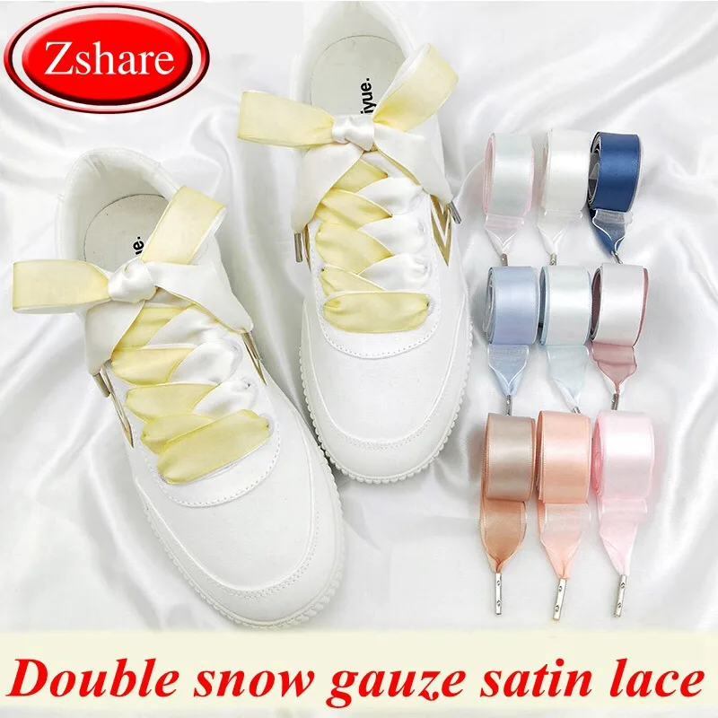 

1 Pair/ 2CM Width double-faced shoelaces fashion snow arn satin silk ribbon Shoelaces leisure sport shoe laces 80/100/120cm