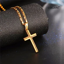 Ожерелье с золотым крестом для мужчин и женщин, кубический цирконий, христианский крест Иисуса, Женское Ожерелье P730