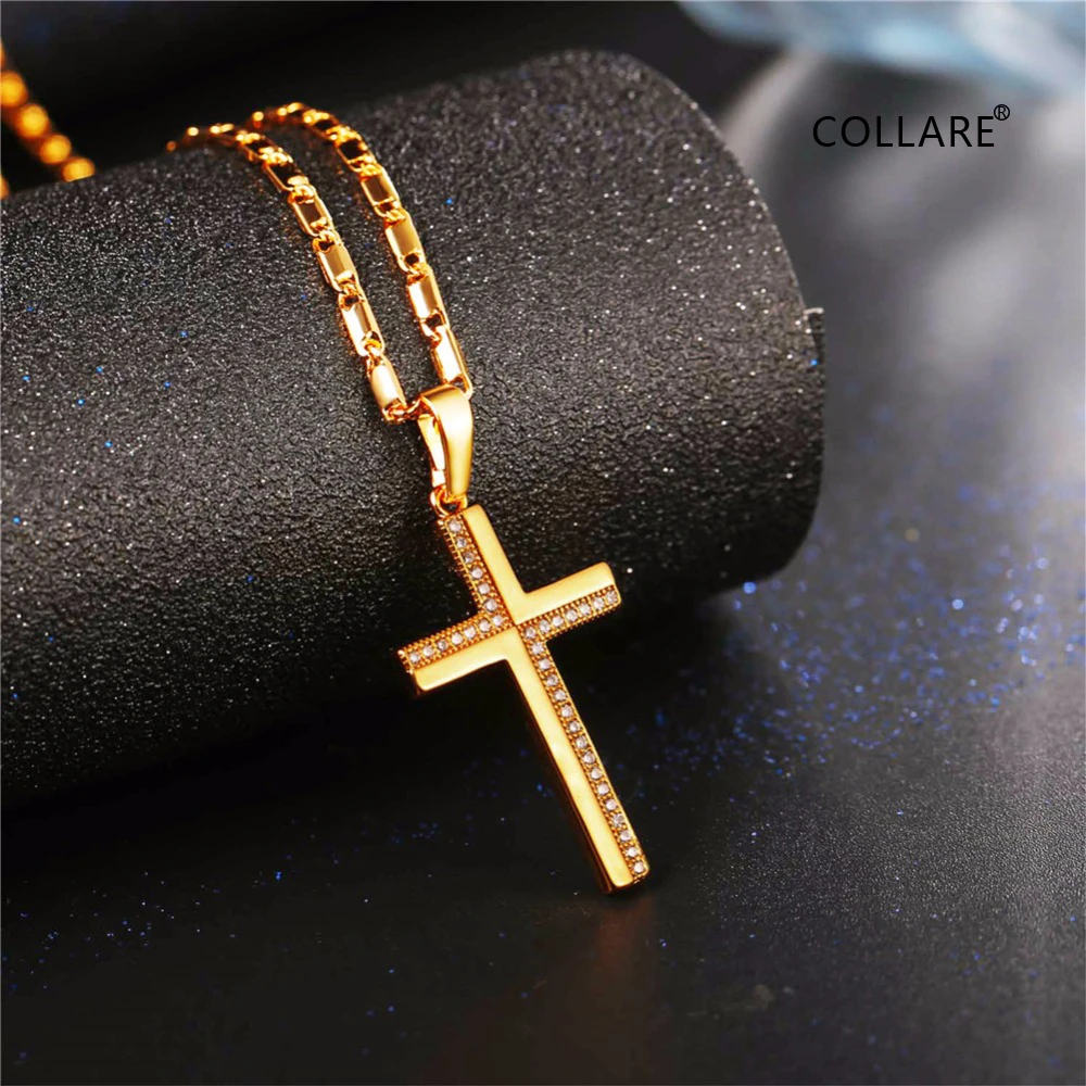 

Collare Gold Cross Necklaces Men Women Cubic Zirconia Christian Jesus Cross Necklace Women P730