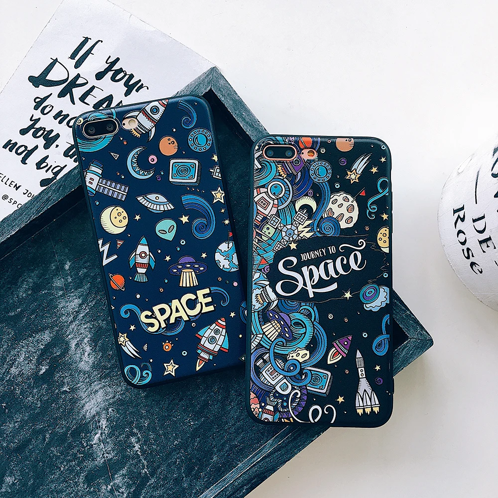 

3D Delief Star Space Phone Case Cover For iPhone X 7 8 10 6 s XS Shell For iPhone 8 7 6 6s Plus X Luxury Cases Silicone Coque