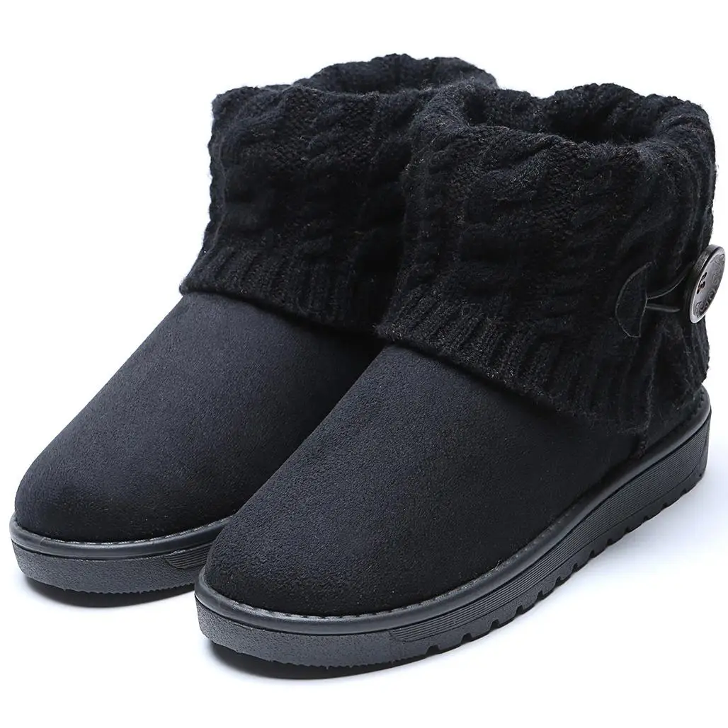 Женские зимние ботинки; зимние теплые шерстяные ботильоны на толстой подошве; хлопковая обувь на меху с пряжкой на платформе; женские удобные ботинки; Botas Mujer Zapatos - Цвет: Black