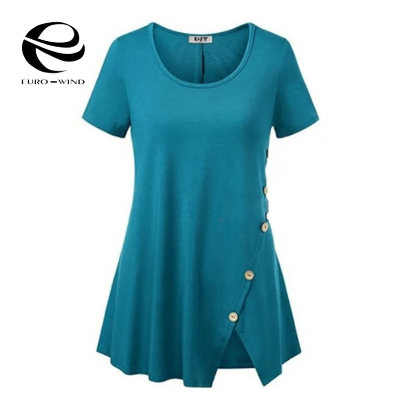  Plus Size 5XL Summer Top Women's O-Neck Shirts Casual Short Sleeve Button Ladies Tops Solid Tunic T