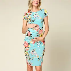 2019 летние беременные Для женщин беременности и родам платья Для женщин для беременных с коротким рукавом О-образным вырезом Цветочный