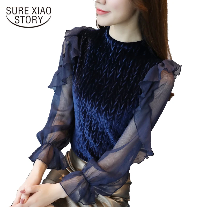  new arrived 2018 spring blouse women l long-sleeved shirt female lotus leaf ladies tops chiffon clo
