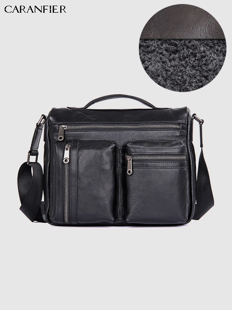 

CARANFIER Mens Briefcases Genuine Cowhide Leather Handbags Business Weekend Travel Cross-body Bags Large Capacity Shoulder Bags