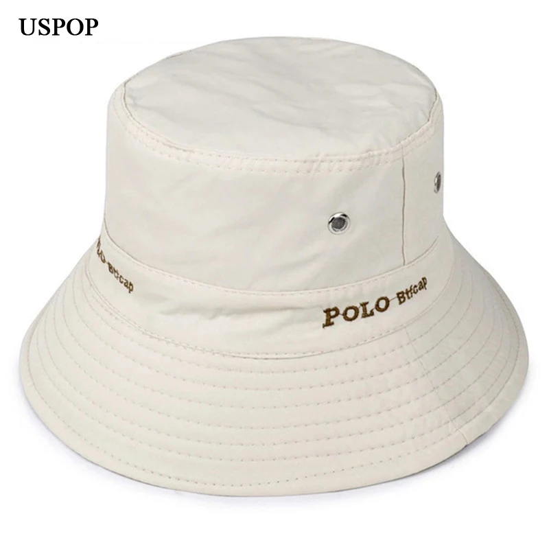 

2018 New Men Cotton Bucket Hats Letter embroidery Flat top Wide brim Sun Hats casual outdoor fisher man hats
