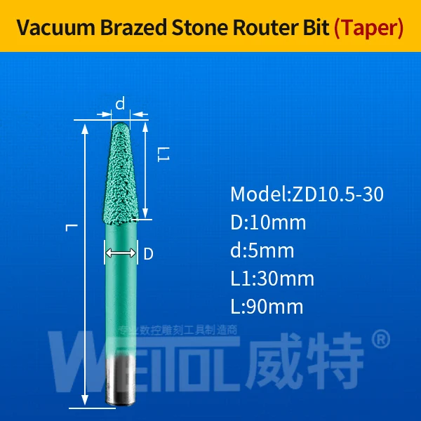 Weitol 6/8/10 мм хвостовик пайки камень гравировочные биты Мраморное изделие-токарных станков с ЧПУ Маршрутизатор биты для гранита - Длина режущей кромки: ZD10.5-30