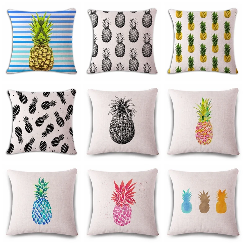 

Watercolor Pineapple Cushion Cover Woven Linen Family Affection Sofa Car Seat Family Home Decorative Throw Pillow Case