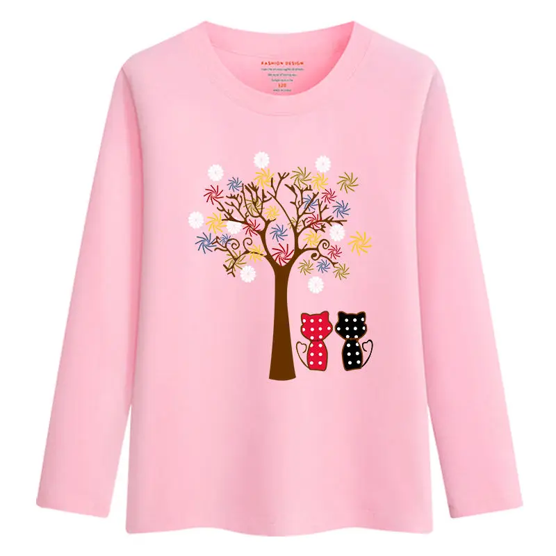 Baratos Camisetas de manga larga de dibujos animados para Niñas Ropa de primavera otoño Tops camiseta de fondo para niñas niños ropa de árbol sudaderas
