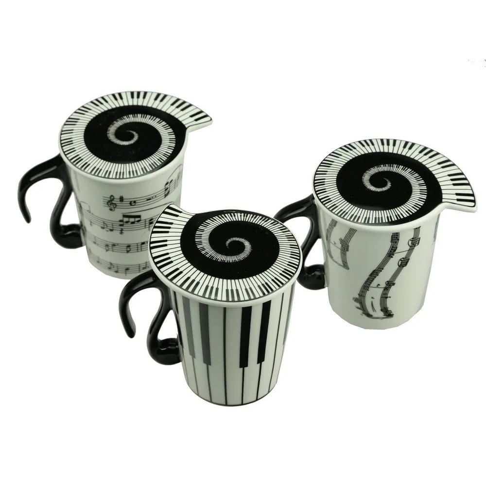 Новинка креативная белая музыкальная чашка для заметок пианино клавиатура керамическая чашка фарфоровая чашка, кофейная чашка с крышкой подарок