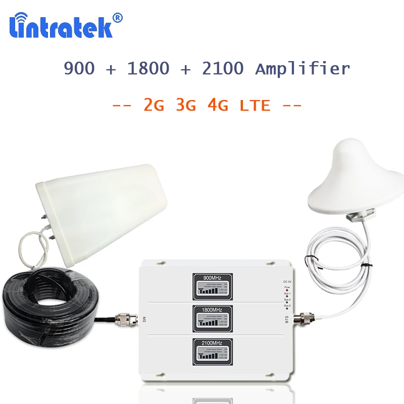 Lintratek телефона 4G усилитель сигнала 900 1800 2100 мГц с 3 г антенны ЖК дисплей AGC amplificador gsm
