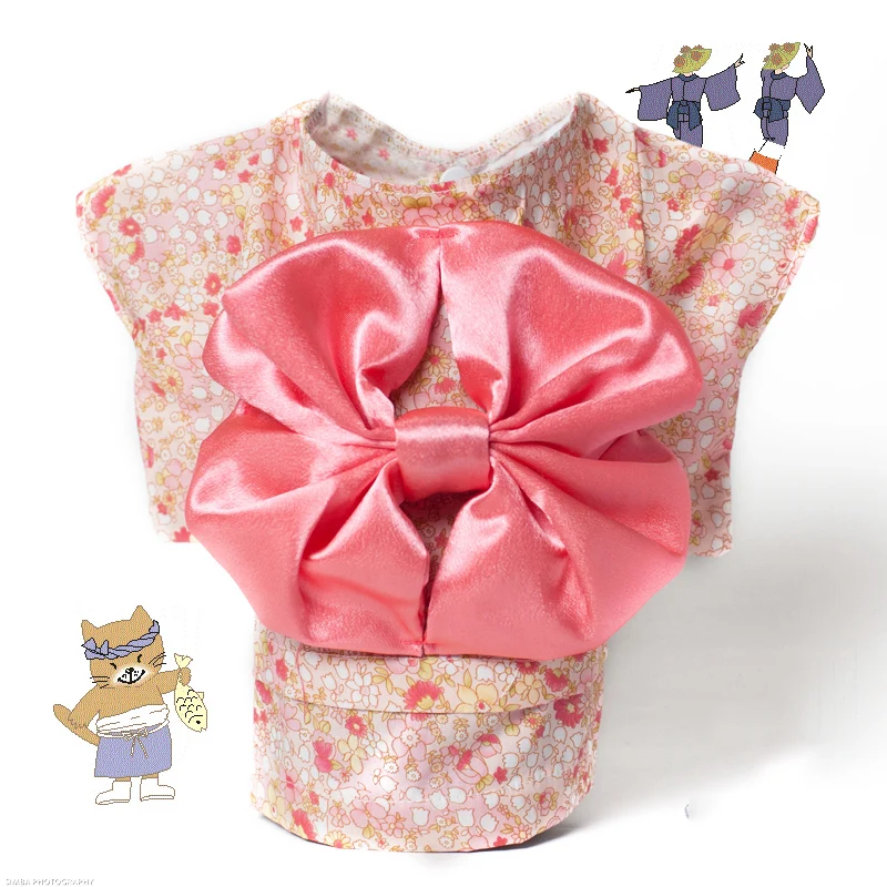 Japan Style Pet Cat Kimono small flower pet clothes dog cat kimono with Big bowknot Dress up necessary For Small Dog Cat