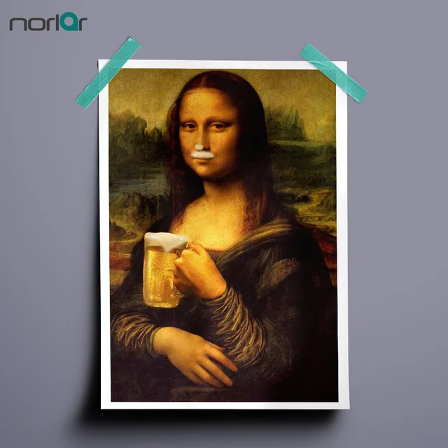 hd printed art canvas print poster monalisa drinking beer paintings
