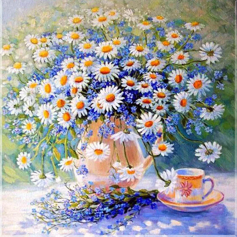5D Daisy Russia Flower Full Square Diamond Painting for Living Room Cross Stitch DIY Diamond Mosaic Handmade