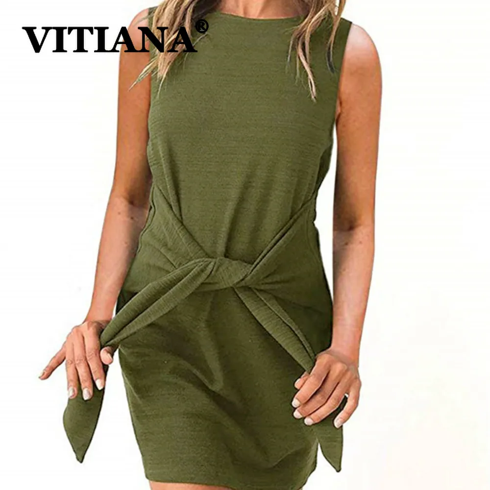 

VITIANA Women bandage dress Summer 2019 Female Sleeveless Belts Solid Black Mini Dresses Ladies Beach Casual Style Vestidos