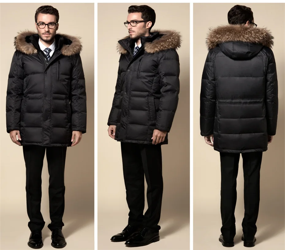 Winter Duck Down Parka Men Hooded Warm Jacket Slim Fit Faux Fur Hood Long Coats 2018 New High Quality