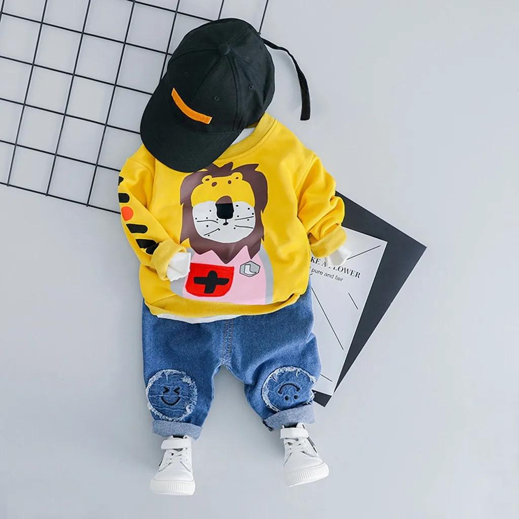 

Toddler Kids Baby Boys Cartoon Pullover T-shirt Tops Jeans Pants Outfits children Set clothes for girls 2 years boys clothes