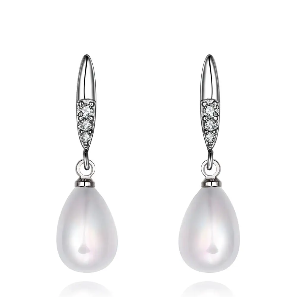 

INALIS Drop-shaped Pearl Earrings With Zircon Jewelry Women White Gold Color Elegant Earrings Simple Pattern Designed Style