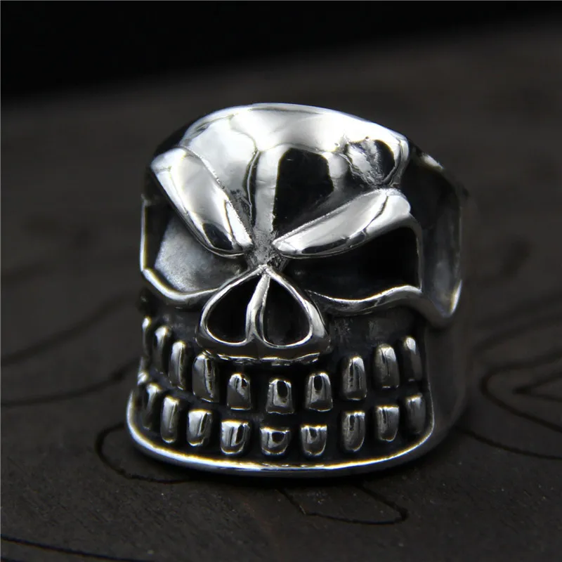 

C&R 925 Sterling Silver Rings Vintage men's Thai silver personality skull head handmade opening ring Fine Jewelry Size 8-10