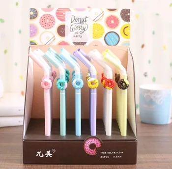 

36 Pcs Gel Pens Cartoon Doughnut Black Colored Kawaii Gift Gel-ink Pens For Writing Cute Stationery Office School Supplies