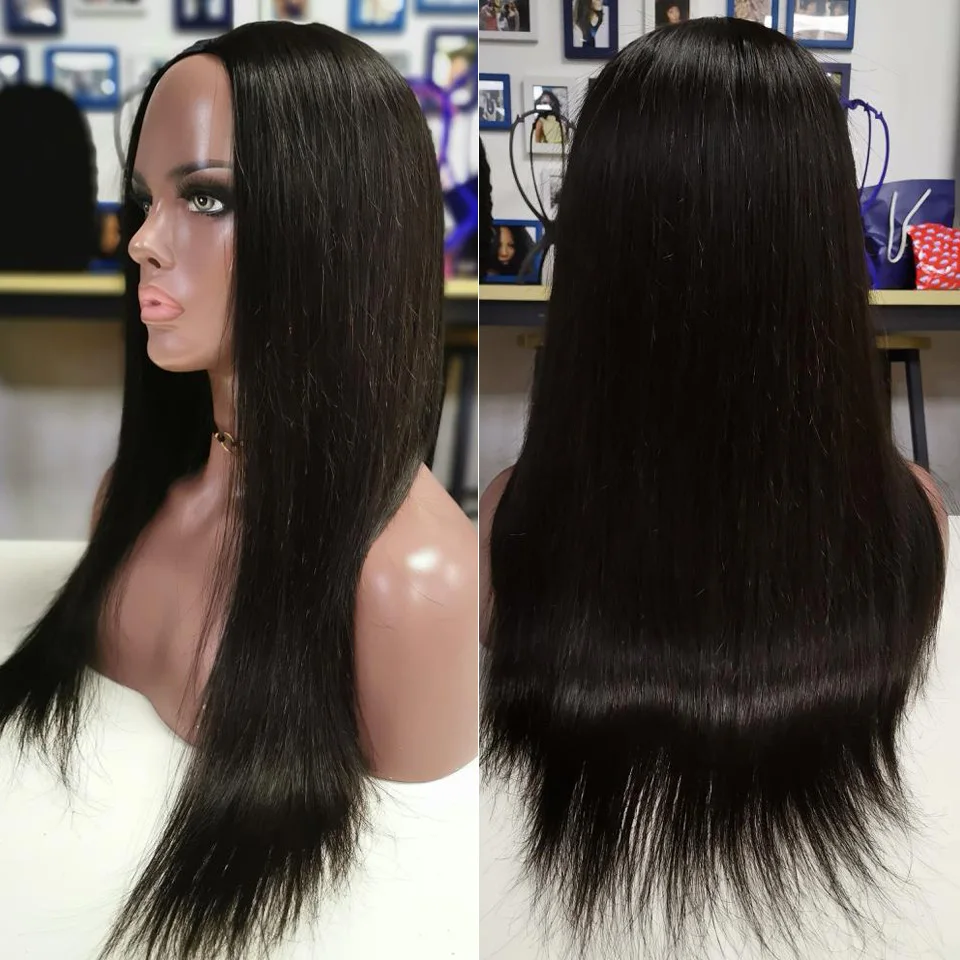 Ивонн прямо U часть парик их натуральных волос Искусственные парики 100% бразильский парик из натуральных волос натуральный цвет
