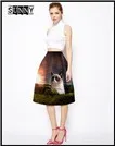 24-1  2016 new arrival angry cat women fashion pleated midi skirts 3D print high waist lolita saia vintage polyester adult tutu skirt