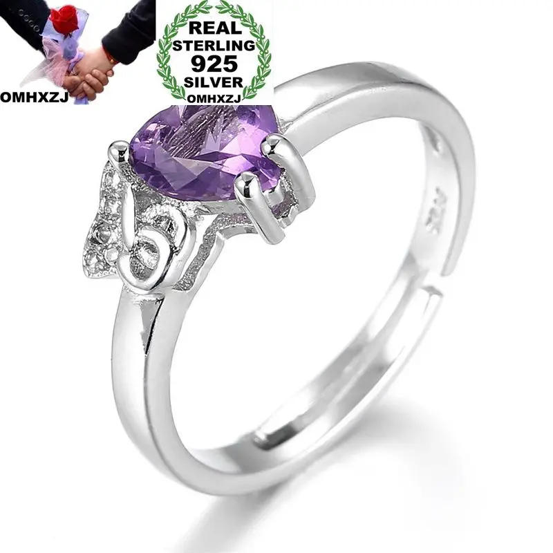 OMHXZJ Wholesale European Fashion Woman Man Party Wedding Gift Heart Purple Amethyst AAA Zircon 925 Sterling Silver Ring RR275 | Украшения