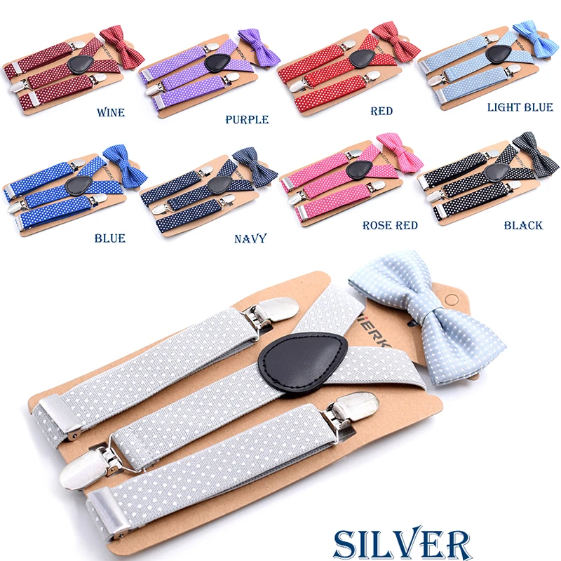 

2 PCS Kids Print Dots Bow Tie Suspenders Belt Set Elastic Adjustable Y-back Braces Wedding Ties For Children Boy Girl