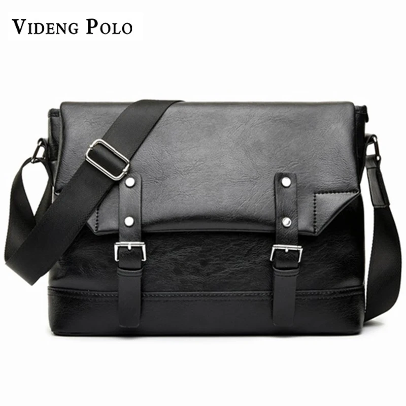 

VIDENG POLO 2018 New brand Men's Bags PU Leather Messenger Bag Black vintage Casual Shoulder Bag Male Business Crossbody Bags