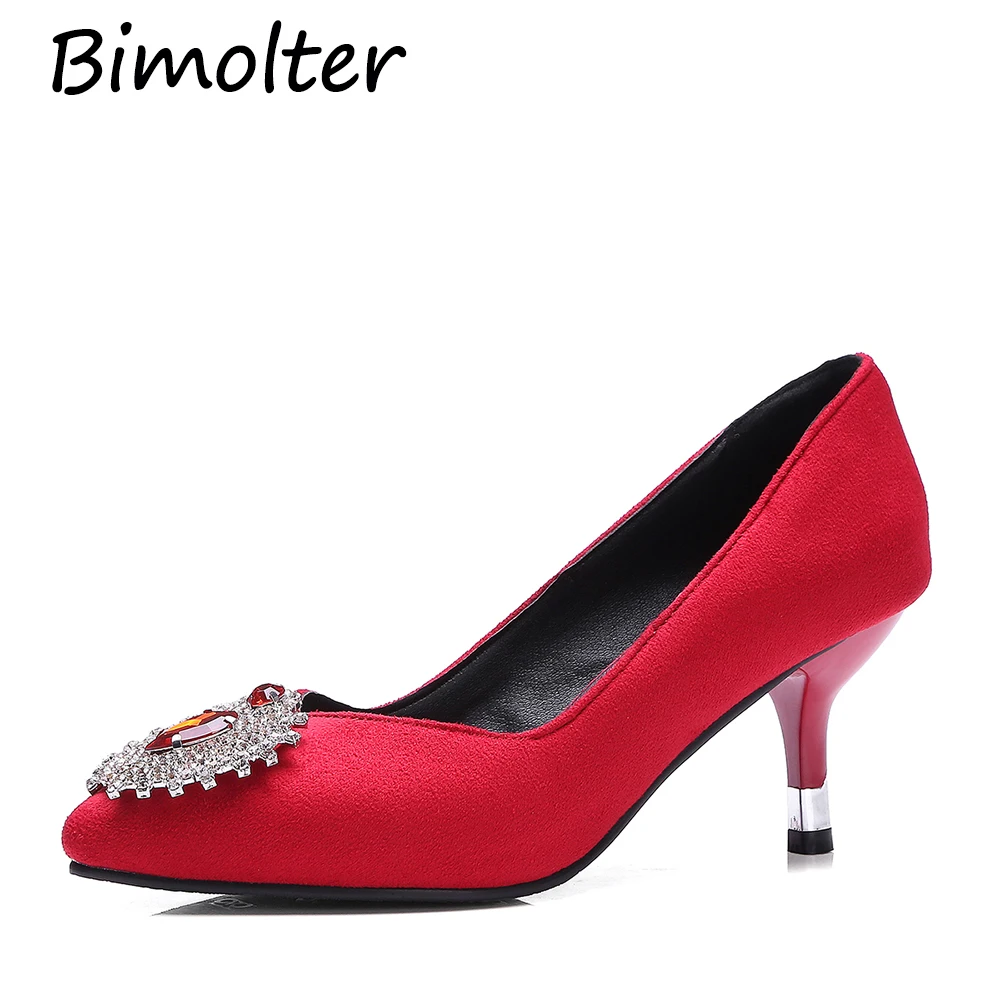 

Bimolter New Fashion Crystal Rhinestone Buckle Shoes Women Flock Sexy Pumps Pointed Toe Spike Heel Party Wedding Shoes PXEA008