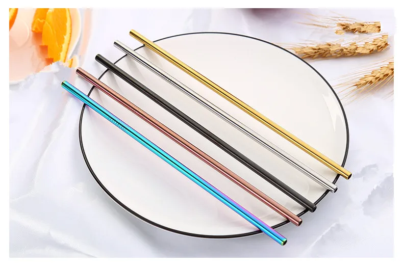 

1PC New Rainbow Color Stainless Steel Straw Set Mirror Polished Sucker Beverages Curved Straw Drinks Straight Straw PB 002