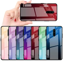 Gradient Tempered Glass Phone Case For OnePlus 7 Pro 7Pro Gradient Color Blue Ray Aurora Skin Back Cover For OnePlus 6 6T Case
