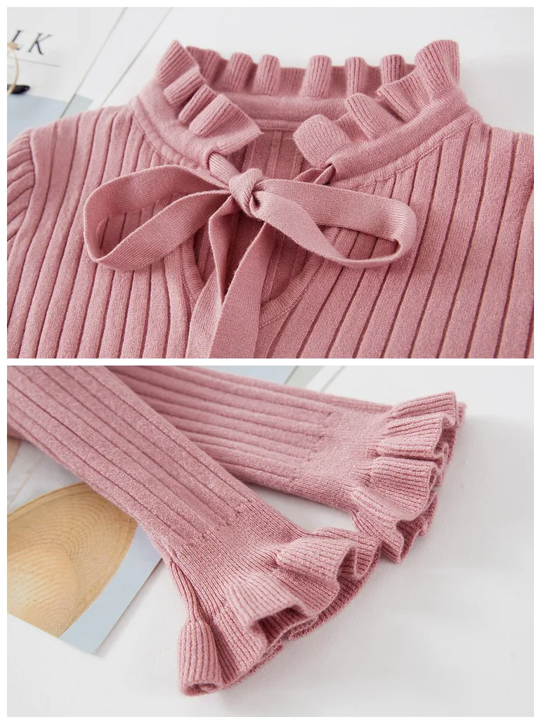 Elegant Ruffle Women Sweaters and Pullovers Office Lady Flare Sleeve Lace Up Turtleneck Knit Tops 2019 Fall Jersey Basic Jumper