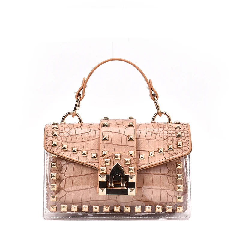 

Transparent Crossbody Bags For Women 2019 Rivet Lock Mini Purses and Handbags Stone pattern Pu Leather Travel Messenger Bag