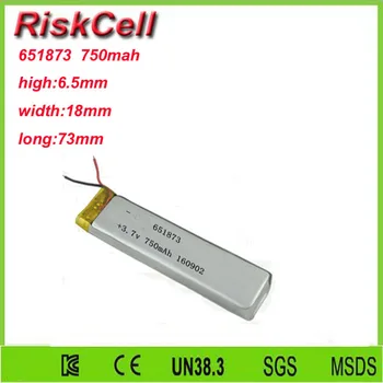

Free shipping 3.7V 750mah 651873 Lithium Polymer Li-Po Rechargeable Battery For Mp3 MP4 MP5 GPS PSP mobile Pocket PC e-books
