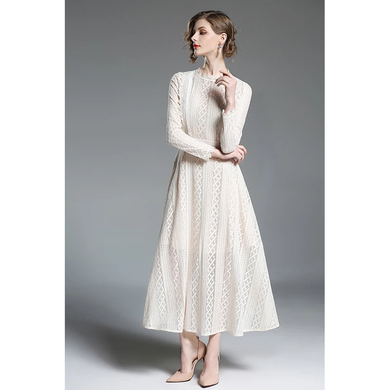 Three Seasons Streetwear Fit and Flare Solid Full None Ankle-Length Regular Empire Stand Spring Women's Swing Dress | Женская одежда