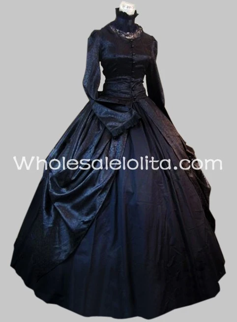 Gothic Black Brocade And Cotton Victorian Period Dress Halloween Masquerade Ball Gown Ball Gown Dress Gownvictorian Ball Gowns Aliexpress