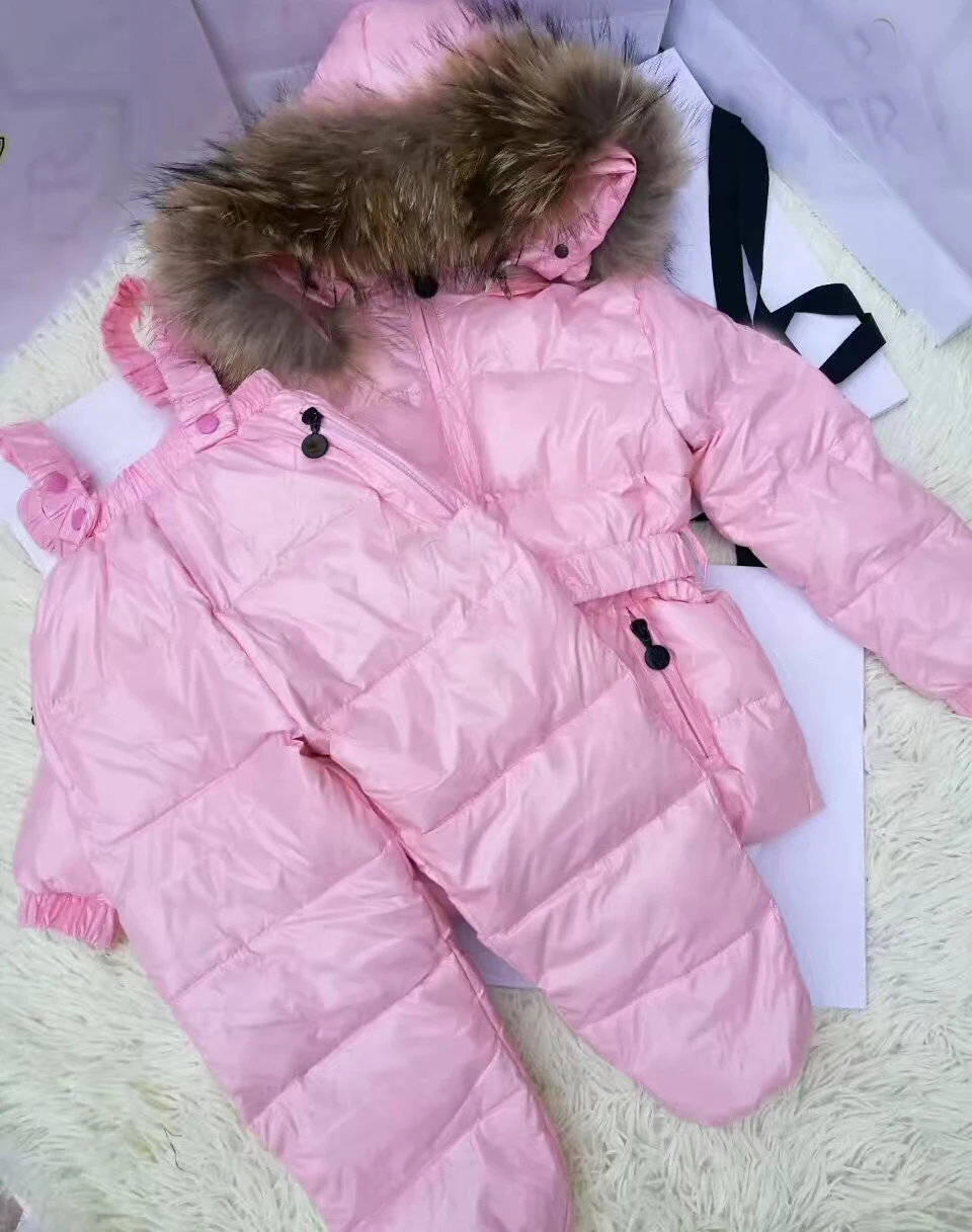 

2018 Winter Jacket Children Down Jackets & PANT Duck Down Raccoon Fur Hooded Girl Snowsuit Boy Suit Set Outerwear Ski Suit