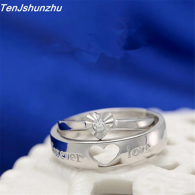 TenJshunzhu 2017 New Arrival Zircon Lover Couple Ring Set Engagement Silver Color Wedding Ring For Men and Women jz171