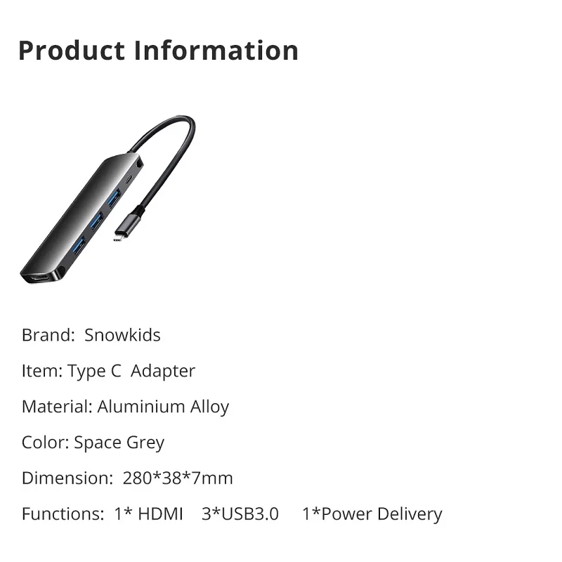 Snowkids USB C концентратора USB-C до 3,0 концентратор HDMI Thunderbolt 3 адаптер для MacBook samsung Galaxy S10 плюс huawei P30 Pro Тип C USB HUB